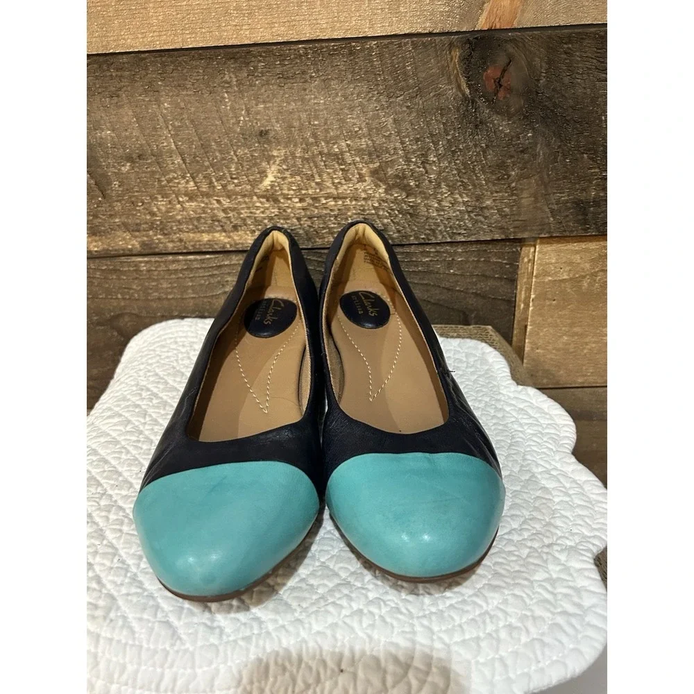Clark Artisan Womens Size 9.5‎ Black/Teal Textures Slip On Loafer Dress Shoes